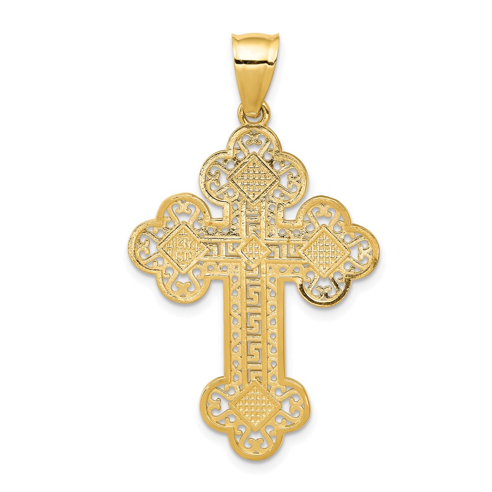 14k Budded Greek Key Cross Pendant (C1924)