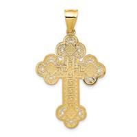 14K Yellow Gold Budded Greek Key Cross Pendant view 4