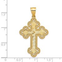 14K Yellow Gold Budded Greek Key Cross Pendant view 3