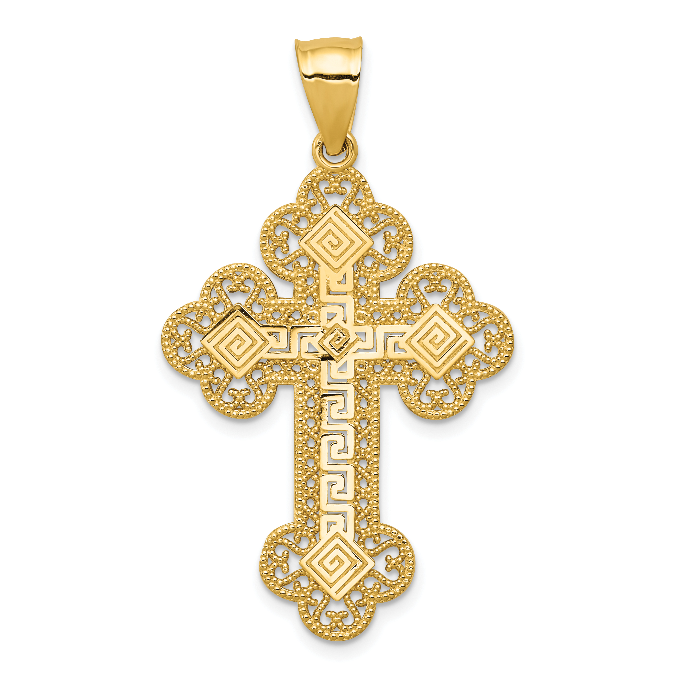 14k Budded Greek Key Cross Pendant (C1924)