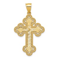 14K Yellow Gold Budded Greek Key Cross Pendant view 1