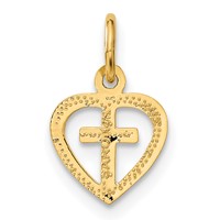14K Yellow Gold Small Cross in Heart Charm view 3