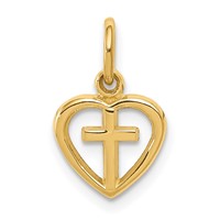14K Yellow Gold Small Cross in Heart Charm view 1
