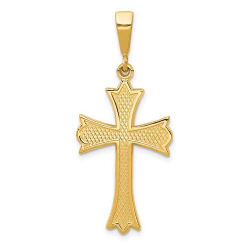 14K Yellow Gold Fleur De Lis Cross Pendant