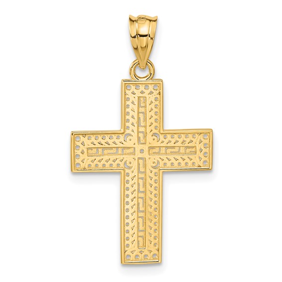14k Greek Key Filigree Cross Pendant