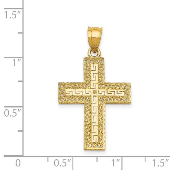 14k Greek Key Filigree Cross Pendant