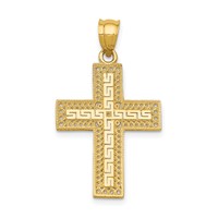 14K Yellow Gold Greek Key Filigree Cross Pendant view 1