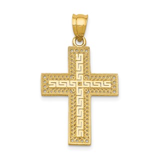 14k Greek Key Filigree Cross Pendant