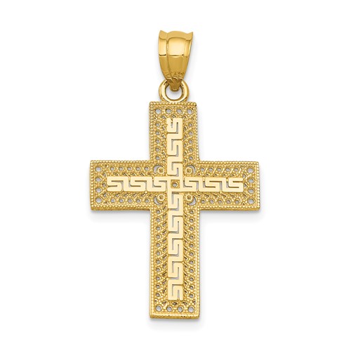 14K Yellow Gold Greek Key Filigree Cross Pendant