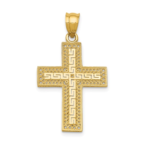 14k Greek Key Filigree Cross Pendant