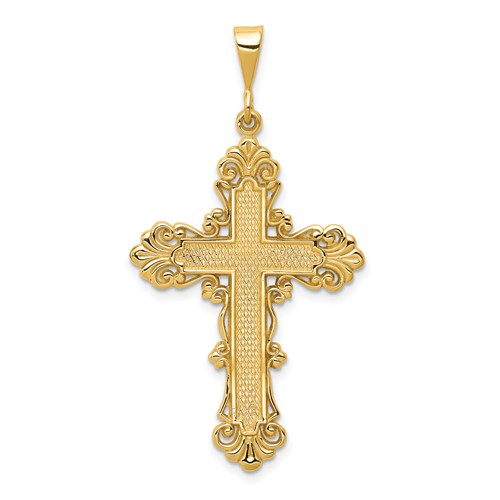 14K Yellow Gold Fleur De Lis Cross Pendant