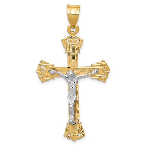 14K Two-tone Diamond-cut Crucifix Pendant