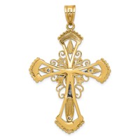 14K Two-tone Large Diamond-cut Crucifix Pendant view 4