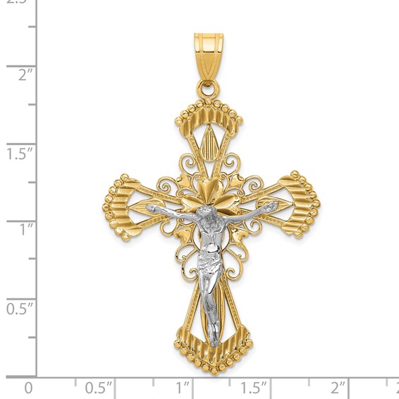 14k Two-tone Large Diamond-cut Crucifix Pendant
