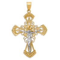14K Two-tone Large Diamond-cut Crucifix Pendant view 1