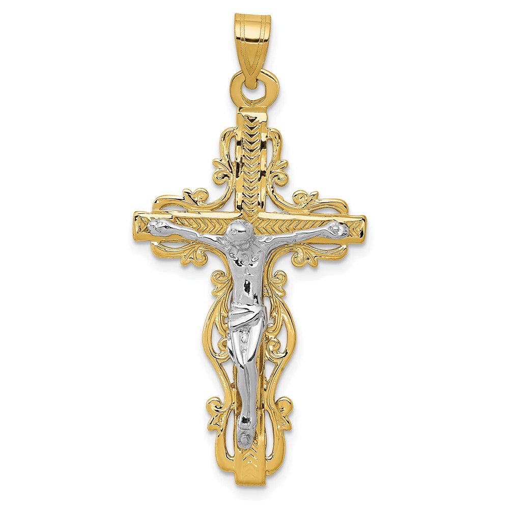 14K Two-tone Diamond-cut Crucifix Pendant