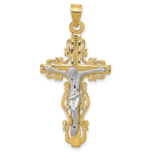 14K Two-tone Diamond-cut Crucifix Pendant