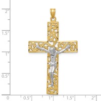 14K Two-tone Diamond-cut Filigree Crucifix Pendant view 3
