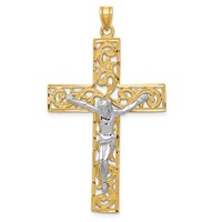 14K Two-tone Diamond-cut Filigree Crucifix Pendant view 1