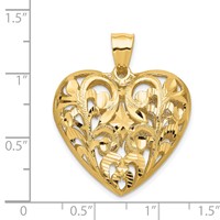 14K Yellow Gold Polished Diamond-cut Filigree 3-D Heart Pendant view 3