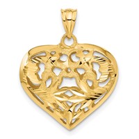 14K Yellow Gold Polished Diamond-cut Fancy 3-D Heart Charm view 3