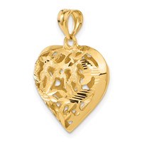 14K Yellow Gold Polished Diamond-cut Fancy 3-D Heart Charm view 5