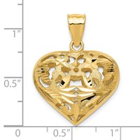 14K Yellow Gold Polished Diamond-cut Fancy 3-D Heart Charm view 4