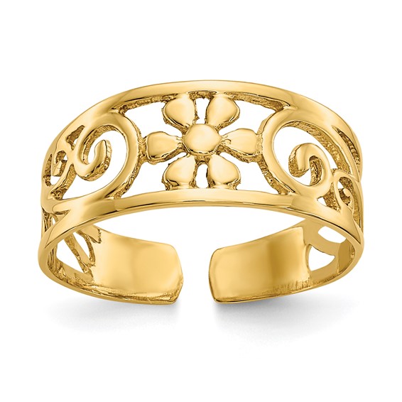 Gold Polished Flower Toe Ring