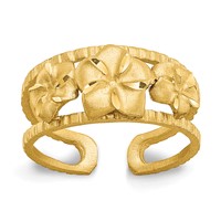 14K Yellow Gold Diamond-cut Plumeria Toe Ring view 1