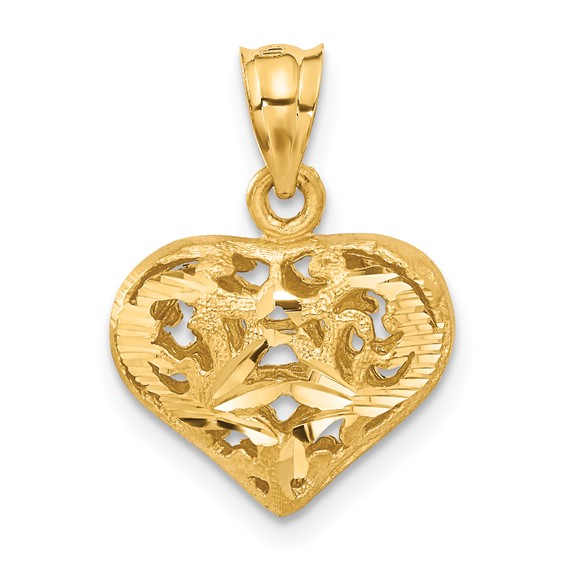 14K Polished 3-D Filigree Puffed Heart Pendant