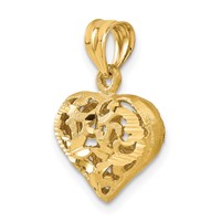 14K Yellow Gold Polished 3-D Filigree Puffed Heart Pendant view 4