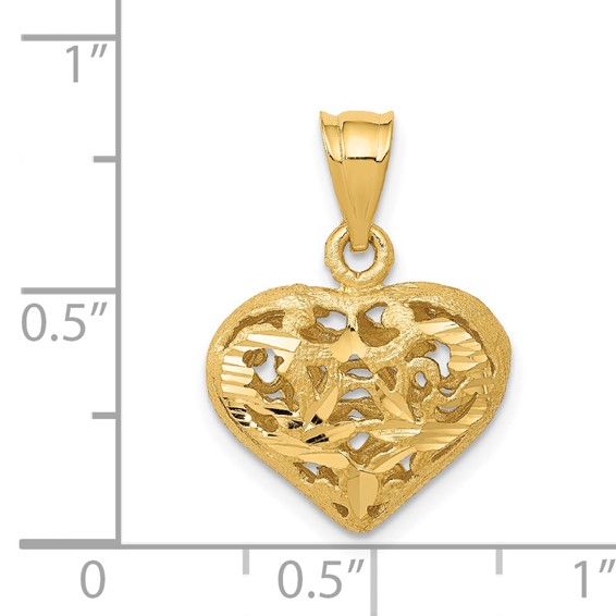 14K Polished 3-D Filigree Puffed Heart Pendant