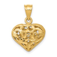 14K Yellow Gold Polished 3-D Filigree Puffed Heart Pendant view 1