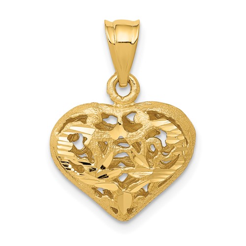 14K Yellow Gold Polished 3-D Filigree Puffed Heart Pendant