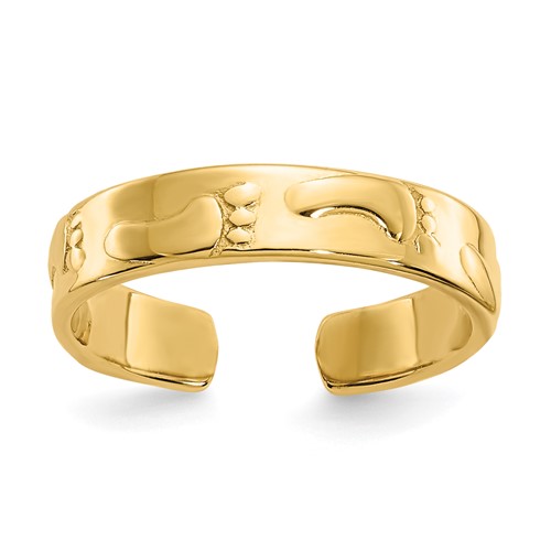 14K Yellow Gold Footprints Toe Ring