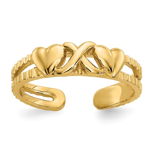 14K Yellow Gold Hearts-and-X Toe Ring
