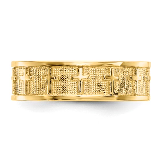 14k Polished and Satin Cross Band