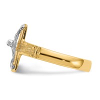 14K Two-Tone Mens Polished Diamond-Cut Crucifix Ring view 4