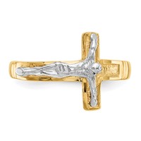 14K Two-Tone Mens Polished Diamond-Cut Crucifix Ring view 5