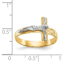 14K Two-Tone Mens Polished Diamond-Cut Crucifix Ring view 3