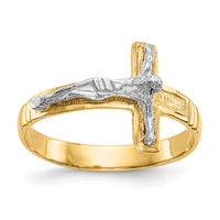 14K Two-Tone Mens Polished Diamond-Cut Crucifix Ring view 1