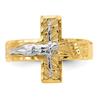 14K Two-tone Mens Polished and Diamond-Cut Crucifix Ring view 4