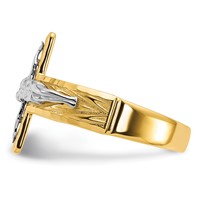 14K Two-tone Mens Polished and Diamond-Cut Crucifix Ring view 5
