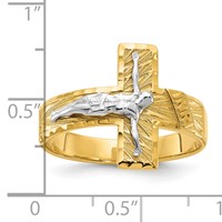 14K Two-tone Mens Polished and Diamond-Cut Crucifix Ring view 3