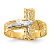14K Two-tone Mens Polished and Diamond-Cut Crucifix Ring view 1