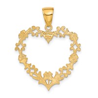 14K Yellow Gold Polished Floral Border Heart Pendant view 3