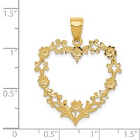14K Yellow Gold Polished Floral Border Heart Pendant view 4