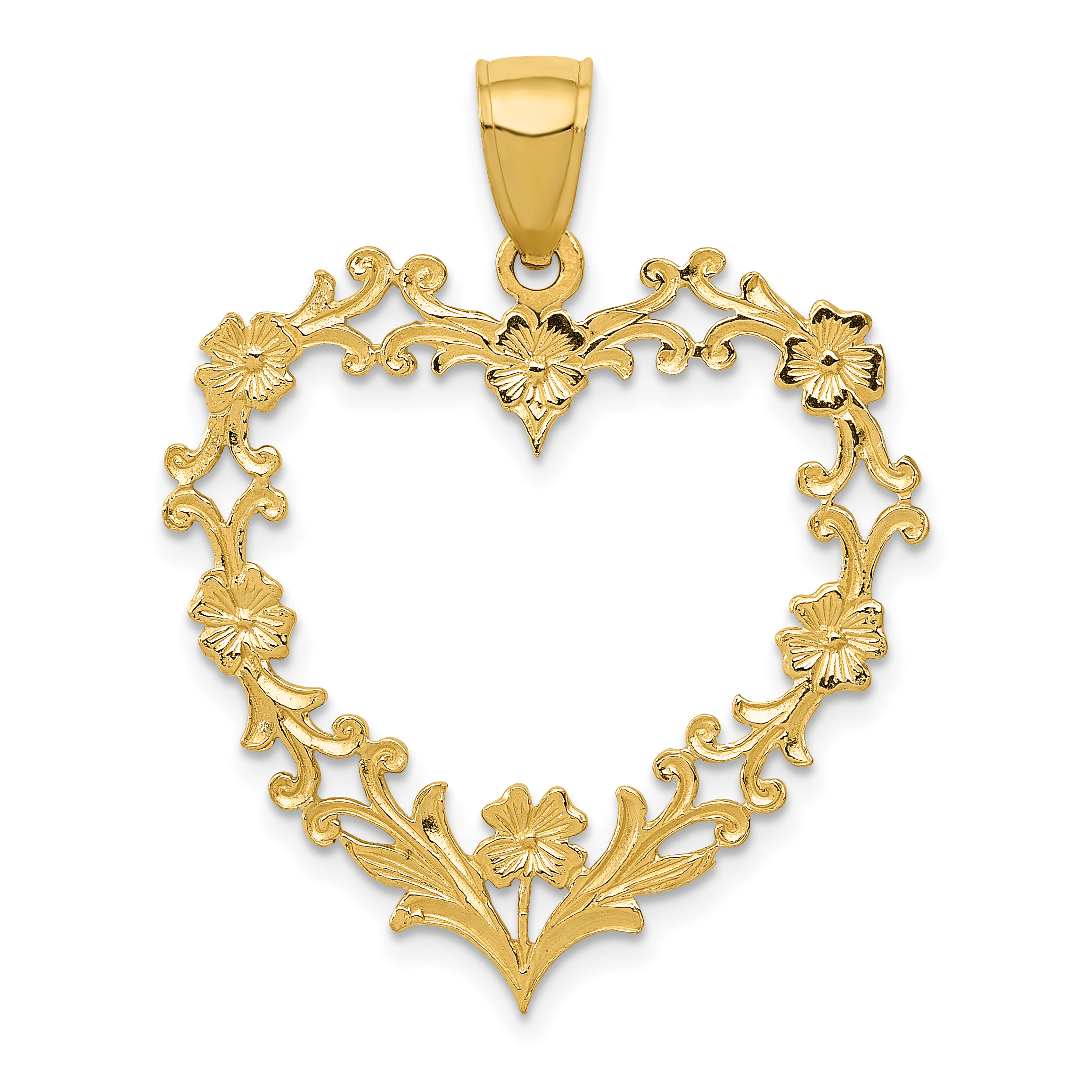 14K Polished Floral Border Heart Pendant (C2149)