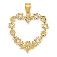 14K Yellow Gold Polished Floral Border Heart Pendant view 1