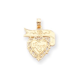 14k Polished Talking Love Heart with Banner Pendant